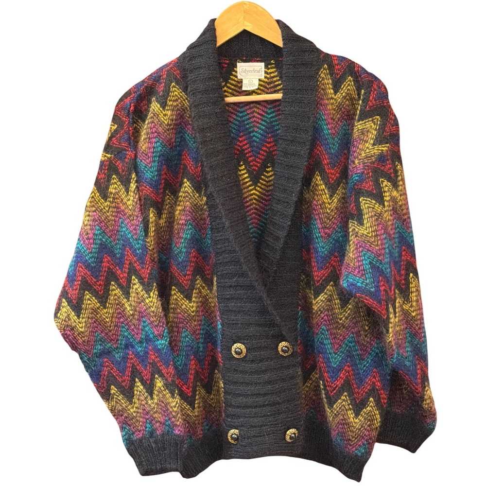 Vintage Silverleaf Mohair Cardigan Chevron Zigzag Grandmacore Eccentric Retro